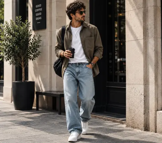 Look masculino con unos vaqueros holgados