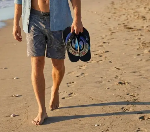 man with flip-flops on the beach