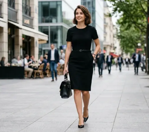 look working girl con vestido midi negro