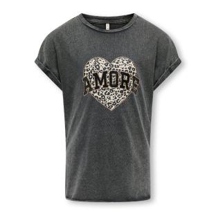 T-shirt Gris Fille Kids ONLY Life Amore pas cher