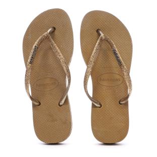 Tongs Marron/Doré Femme Havaianas Slim Platform Sparkle vue 0