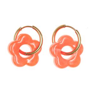 Boucles Oreilles Orange Femme Clio Blue Fleurs 20mm pas cher