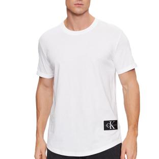 T-Shirt Blanc Homme Calvin Klein Jeans Badge Turn Up Sleeve pas cher