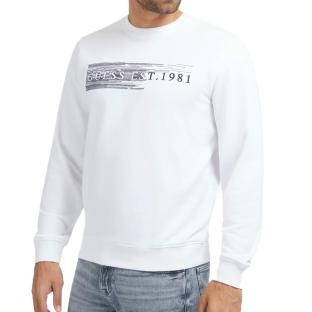 Sweat Blanc Homme Guess Brode pas cher