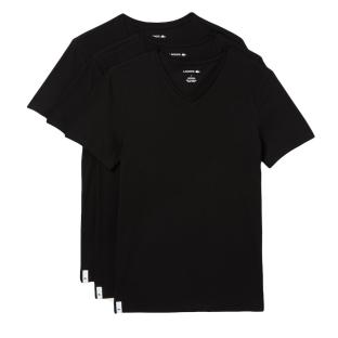 Lot x3 T-shirts col V Noir Homme Lacoste Essentials pas cher