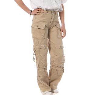 Pantalon Cargo Toile Beige Femme Monday Premium 3172 pas cher