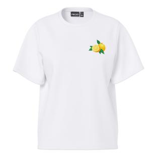 T-shirt Blanc Femme Pieces Oda Lia Ss Lemon vue 0
