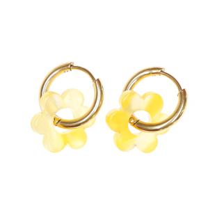 Boucles Oreilles Jaunes Femme Clio Blue Fleurs 14mm pas cher