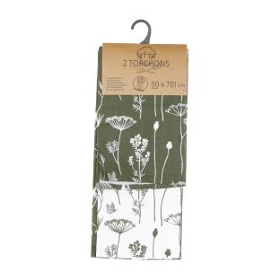 Set 2 Torchons Kaki Capucine 50x70cm pas cher