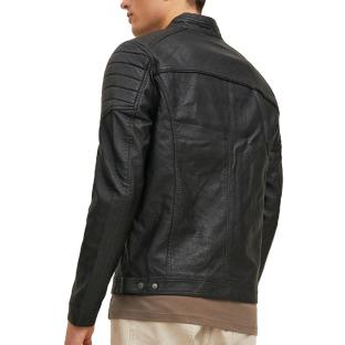 Veste en cuir Noire Homme Jack & Jones Tano vue 2