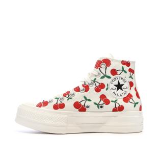 Baskets Ecru et Cerises Femme Converse Chuck Taylor All Star Lift pas cher