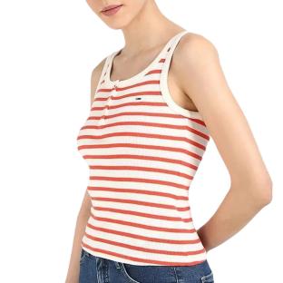 Débardeur Blanc/Rouge Femme Tommy Hilfiger Slim Button Tank pas cher