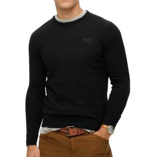 Pull Noir Homme Superdry Essential Slim Fit Crew Jumper pas cher