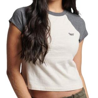 T-shirt Écru/Gris Femme Superdry Raglan pas cher