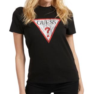 T-shirt Noir Femme Guess Classic Fit Logo pas cher