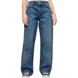 Jean Loose Bleu Femme Superdry Mid Rise Wide pas cher