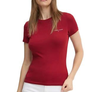 T-shirt Rouge Femme Tommy Hilfiger Slim Linear pas cher
