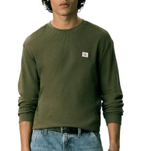 Sweat Vert Homme Calvin Klein Jeans Waffle Badgeses vue 0