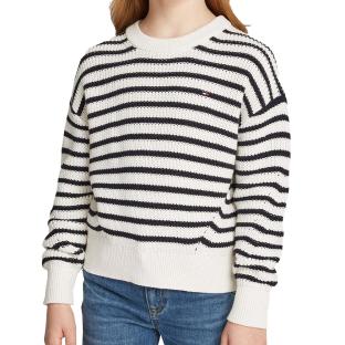 Pull Blanc/Marine Fille Tommy Hilfiger Essential pas cher