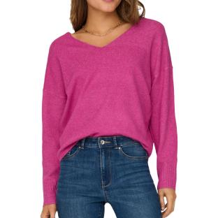 Pull Rose Col V Femme Only Rica pas cher