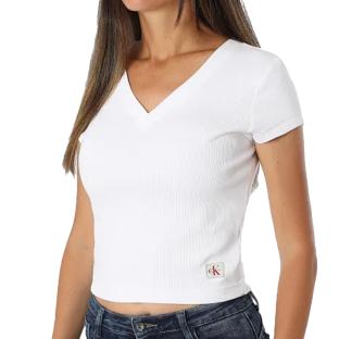 T-Shirt Blanc Femme Calvin Klein Jeans Label Ri-cloud pas cher