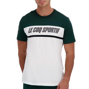 T-Shirt Vert/Blanc Homme Le Coq Sportif Contemporain pas cher