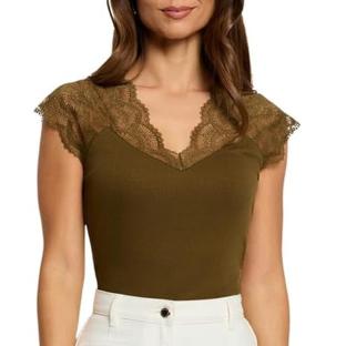 T-Shirt Kaki Femme Morgan Dentelle Deli vue 0