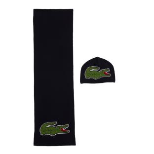 Coffret cadeau bonnet et écharpe en crocodile unisexe Marine Lacoste RB1515 pas cher