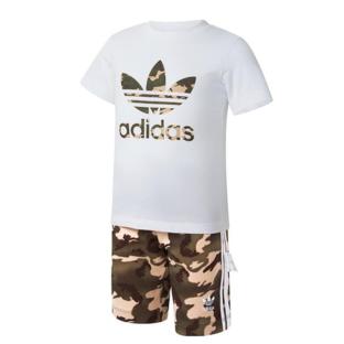 Ensemble Blanc/Kaki Garçon Adidas Short Tee Set pas cher