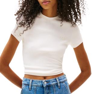 T-Shirt Écru Femme Tommy Hilfiger Script pas cher