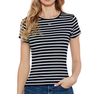 T-shirt Marinière Blanc/Marine Femme Tommy Jeans Slim Essential pas cher