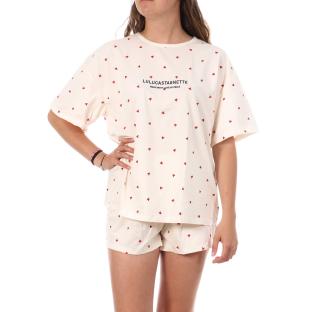 Pyjama Court Beige/Rouge Femme Lulu Castagnette Petits Cœurs vue 0