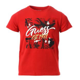 T-shirt Rouge Garçon Guess High Low pas cher
