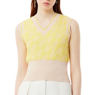 Pull Sans Manche Beige/Jaune Femme Lacoste Jacquard Graphic pas cher
