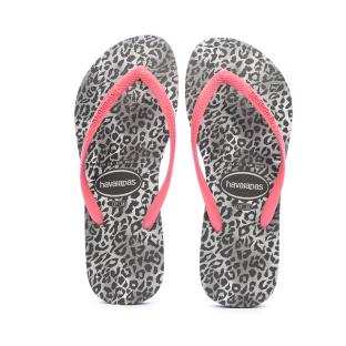 Tongs Gris/Rose Femme Havaianas Hav Slim Leopard vue 3