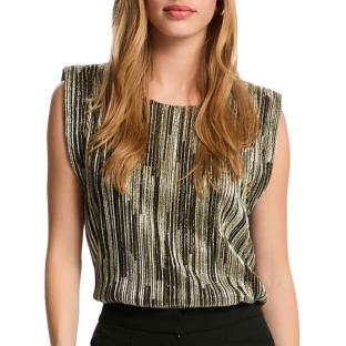 T-Shirt Noir/Doré Femme Morgan Plisse Foil pas cher