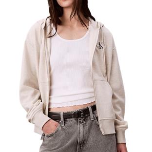 Sweat Zippé Gris Femme Calvin Klein Jeans Monologo French pas cher