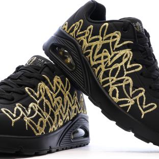 Baskets Noir/Doré Femme Skechers Heart vue 7