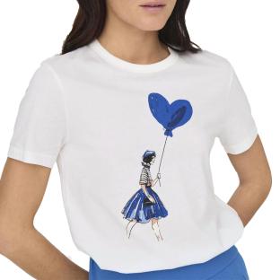 T-Shirt Blanc/Bleu Femme JDY Michigan Life pas cher