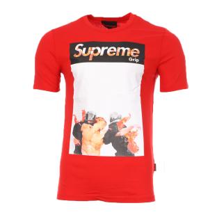 T-shirt Rouge Homme Supreme Grip Police pas cher