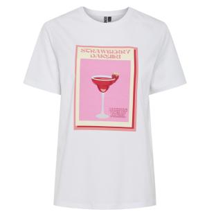 T-Shirt Blanc/Rose Femme Pieces Tess pas cher