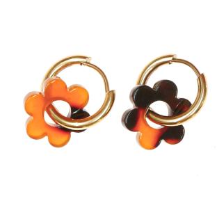 Boucles Oreilles Marron Ecaille Femme Clio Blue Fleurs 14mm pas cher