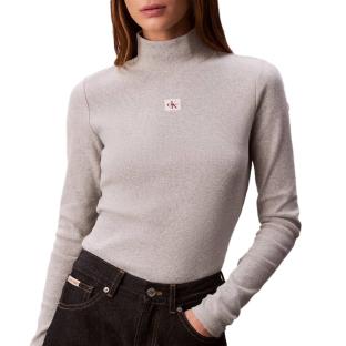 T-Shirt Col Roulé Gris Femme Calvin Klein Jeans Label vue 0