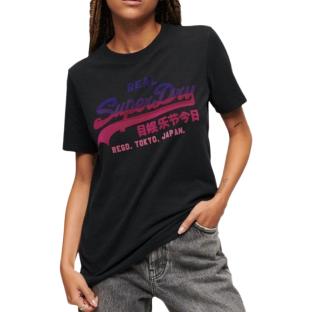 T-shirt Noir Femme Superdry Tonal Graphic pas cher
