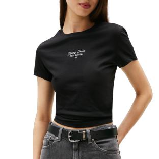 T-Shirt Slim Noir Femme Tommy Hilfiger Logo pas cher