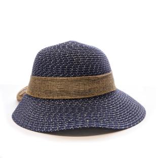 Chapeau de soleil en paille bleu marine Via Lorenzo Pan Coupe Ocean vue 0