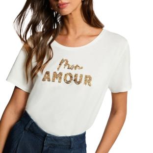 T-Shirt Blanc Femme Morgan Broderie Sequins pas cher