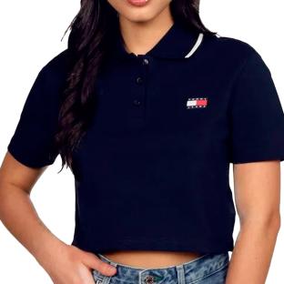 Polo Crop Top Marine Femme Tommy Hilfiger Badge pas cher