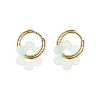 Boucles Oreilles Vert Pale Femme Clio Blue Fleurs 14mm pas cher