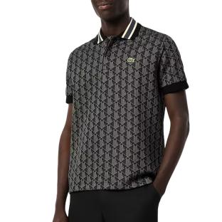 Polo Noir Homme Lacoste Classic Monogram Jacquard vue 0